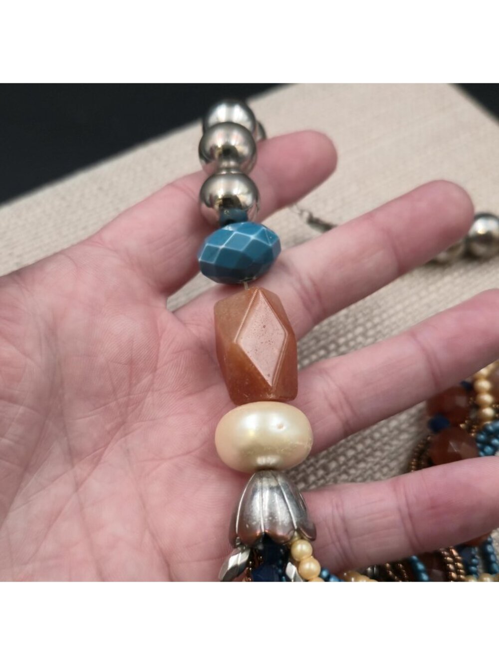 20" Chunky Multi-Layered Beaded Necklace - Artisan Gemstone B1190 - Picture 4 of 7